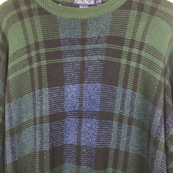 Vintage Nautica classic green and blue plaid sweater 90’s - Picture 3 of 5